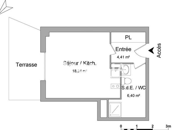 Location Studio 29.15 m² - BAT B Villepinte 93420