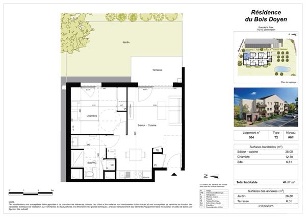Appartement F2 à vendre  2 pièces - 44,07 m2 MONTCHANIN - 71