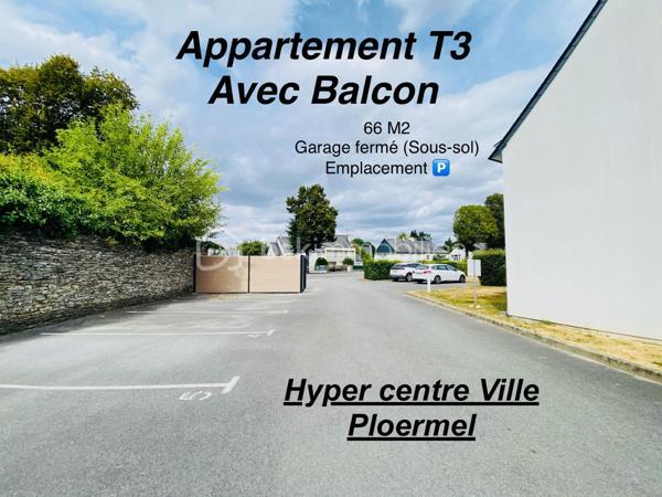 EXCLUSIVITE

Appartement T3 de 66 m² – Centre-ville de Ploërmel

Découvrez cet agréable appartement T3 de 66 m² habitables, construit en 2007 et en parfait état.
Situé au 1er étage d’une résidence sécurisée, il se compose d’un hall d’entrée, de deux chambres, d’une salle de bains, d’un WC indépendant ainsi que d’un agréable salon/séjour avec coin cuisine donnant accès à un balcon.

Ce bien bénéficie également de prestations particulièrement appréciables : une place de parking privative ainsi qu’un garage fermé en sous-sol.
Idéalement situé en centre-ville de Ploërmel, cet appartement offre un cadre de vie pratique et agréable, à proximité des commerces et des commodités ainsi que du marché le Samedi matin.

Les atouts :

66 m² habitables
T3 – 2 chambres
1er étage
Résidence sécurisée
Balcon
Parking privatif
Garage fermé en sous-sol
Local Poubelle
Local Vélo
Construction 2007
Parfait état
Centre-ville de Ploërmel

Informations complémentaires :

Taxe Foncière 1200 € Annuel
Chauffage électrique
Charge Copro aux alentours de 240€ Trimestriel

Informations complémentaires , me contacter au 06 31 01 31 98.