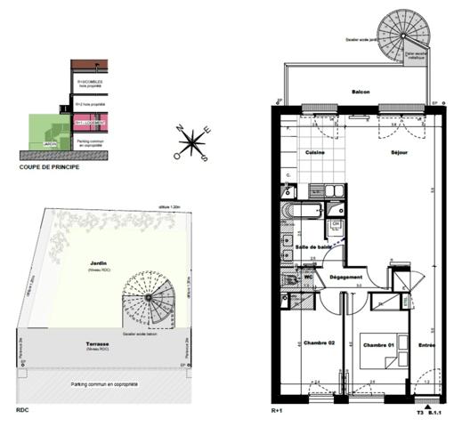 appartement T3 neuf à vendre CABOURG 14. Surface 65.58 m2 + terrasse/balcon/jardin 45.55 m2 + 1 park couvert