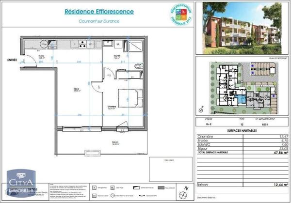 Appartement à louer 2 pièces 47.86m²