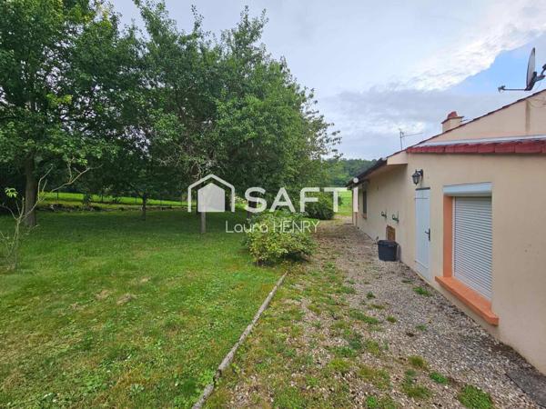 Maison individuelle de plain pied à renover, grand terrain arboré.