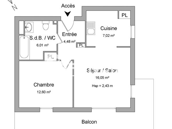 Location Appartement 2 pièces 46.16 m² - ILOT F Brest 29200
