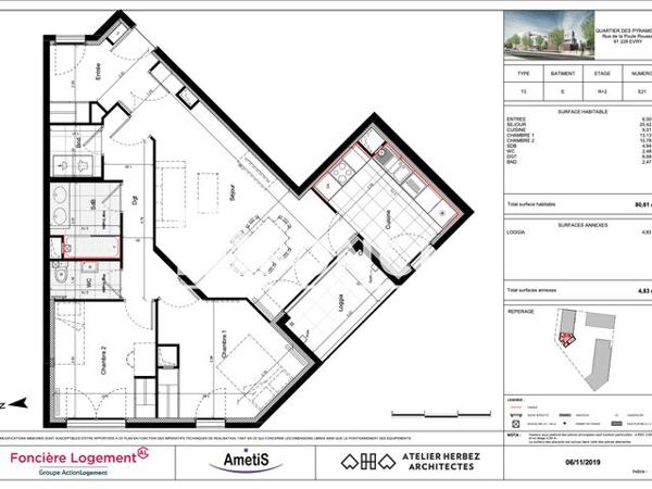 Location Appartement 3 pièces 80.61 m² - 201 RUE DE LA POULE ROUSSE Evry 91000