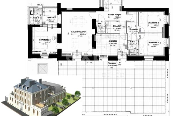 T4 d'exception meublé avec parking et cave