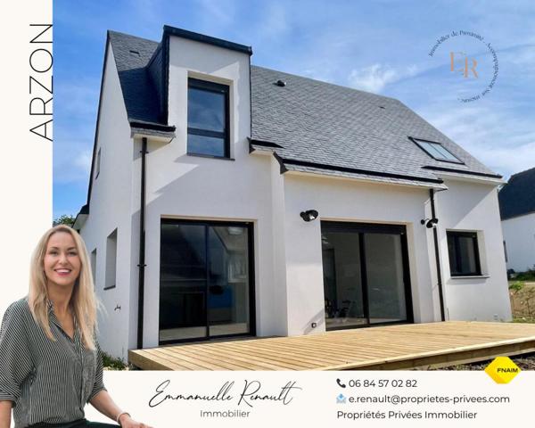 ARZON Maison de 2025, à pied du littoral et des commerces (4min), 5 pièces, 4 chambres (5ème possible) de 110 M² sur 330M² de terrain. Frais de notaire réduits