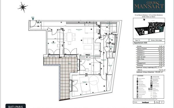 Appartement à vendre    4 pièces • 92,89 m2 Villiers-sur-Marne
