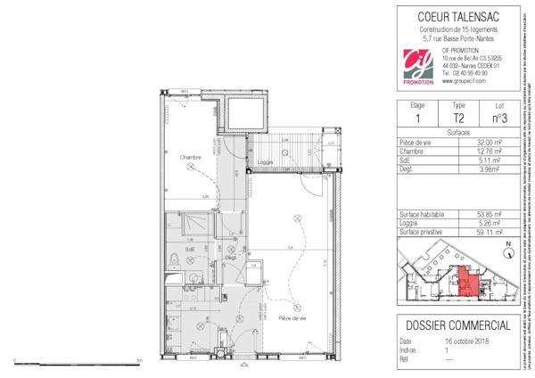 Appartement T2 NANTES Talensac - 53.85 m2  756 Euros