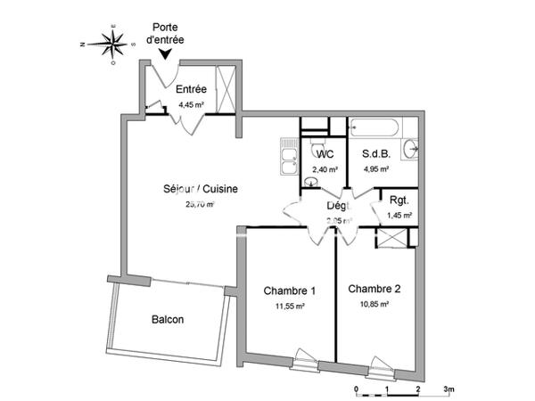 Location Appartement 3 pièces 64.3 m² - 8 RUE MONSEIGNEUR DE PANCEMONT Vannes 56000