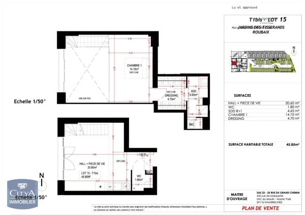 Appartement à louer 2 pièces 45.85m² Roubaix (59100)
