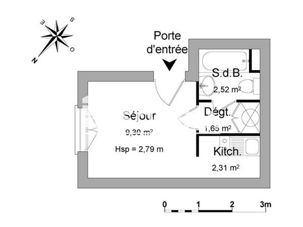 Location Studio 14.91 m² - 74 BIS RUE BONNEFIN Bordeaux 33000