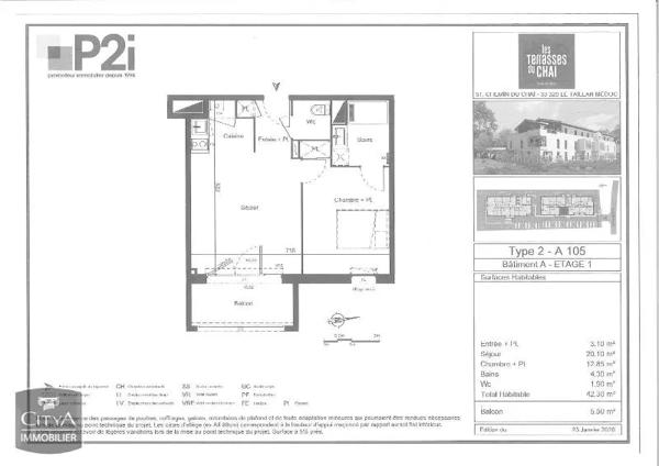 Appartement à louer 2 pièces 42.3m² Le Taillan-Médoc (33320)