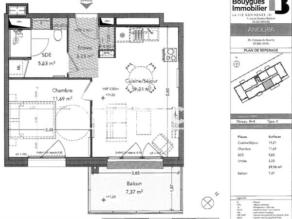 Location Appartement 2 pièces 39.96 m² - Laval 53000