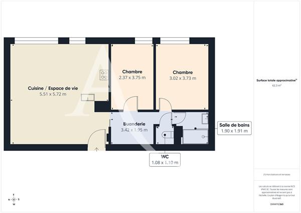 Appartement Villeneuve D'ascq 3 pièce(s) 62.5 m2