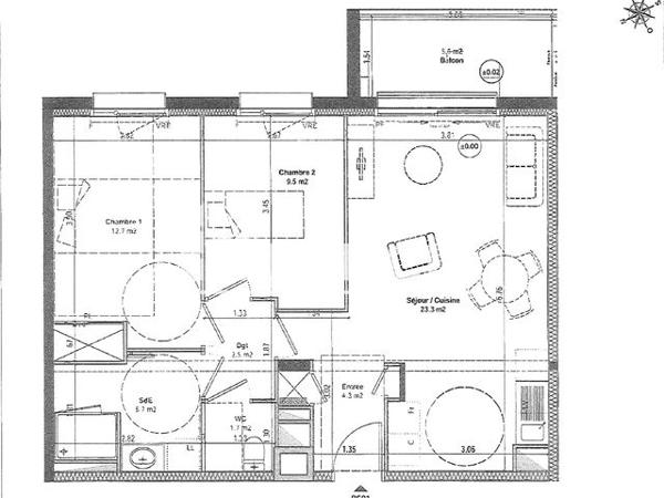 Location Appartement 3 pièces 59.7 m² - 121 AVENUE CLAUDE ANTOINE PECOT Orvault 44700