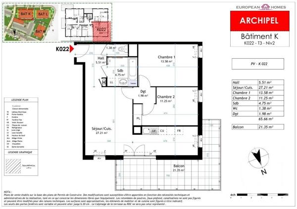 Appartement T3 à vendre  3 pièces - 65,66 m 2   LA VERPILLIERE  - 38