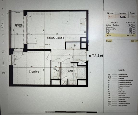 Appartement Rennes 2 pièce(s) 41.16 m2,  
Rennes 35000