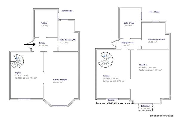 Appartement Duplex à vendre  4 pièces - 59,32 m 2   PARIS  - 75013