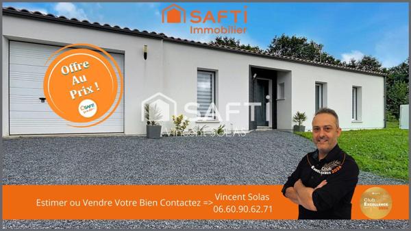 Maison de Plain-pied de 113m² sur 600 m² - 4 Ch - Garage - Jardin - au Calme