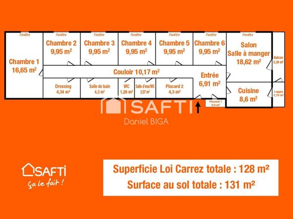 Grand appartement 7 pièces de 128 m² au dernier étage dans résidence sécurisée