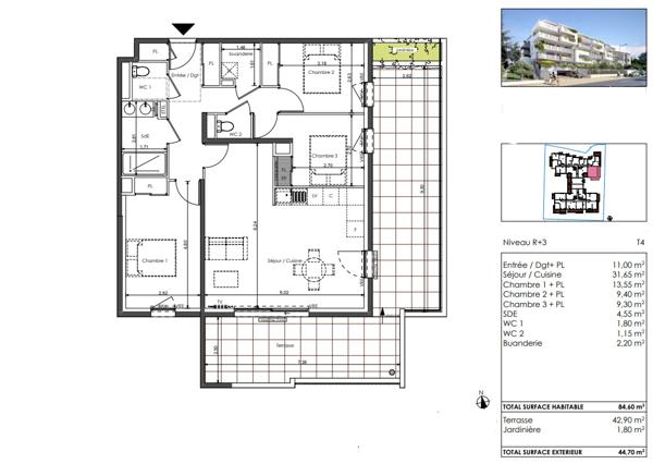 Succombez au charme de ce T4 baigné de lumière, sublimé par sa vaste terrasse d'angle plein sud