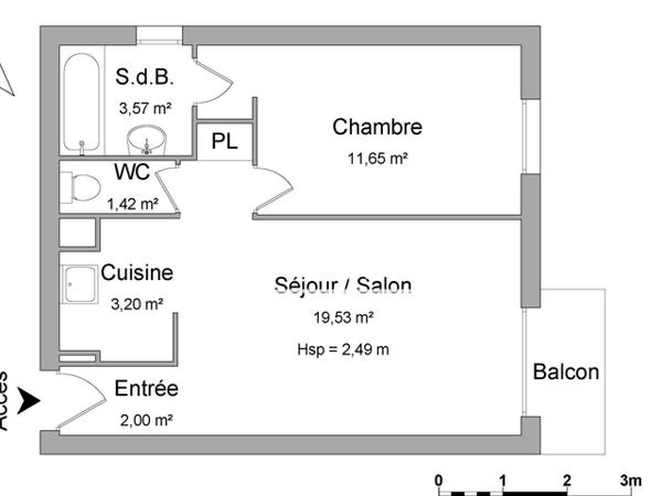 Location Appartement 2 pièces 41.37 m² - RESIDENCE CLOS DE LA FONDERIE 20 RUE BOURGES APT B 222 Talence 33400