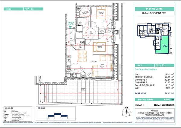 Appartement 2 chambres 65.52m² + Terrasse de 39.7m² Fort Mahon Plage
