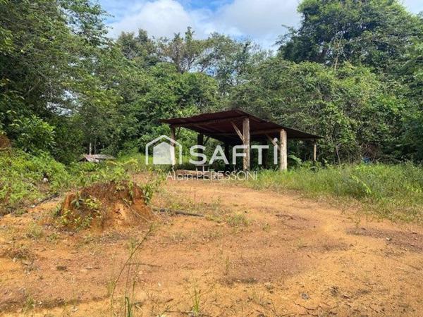 Terrain de loisir, pente douce, carbet, atelier, crique