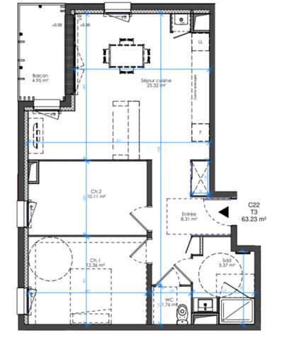 **Quartier Mare au Clerc** Le Havre Bel appartement T3 avec balcon et parking, exposition Ouest