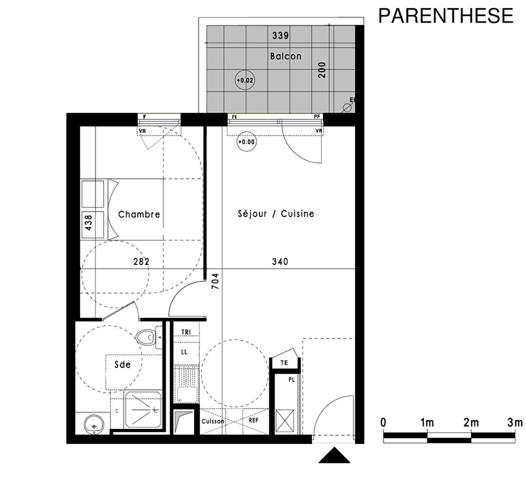 Appartement T2 de 43m² avec terrasse et place privative de stationnement