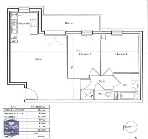 Appartement à vendre 3 pièces 60.49m² Douai (59500)
