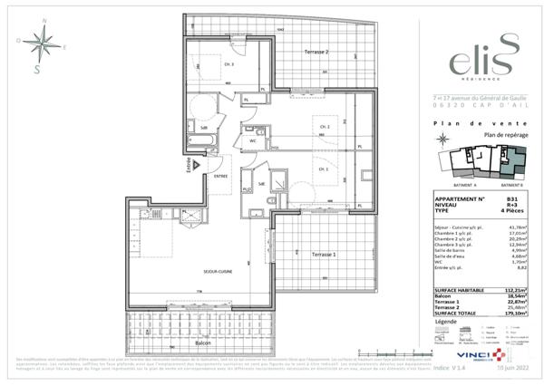 Appartement F4 à vendre  4 pièces - 112,21 m2 CAP D AIL - 06
