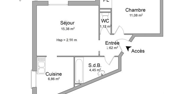 Location Appartement 2 pièces 41.51 m² - Tours 37000