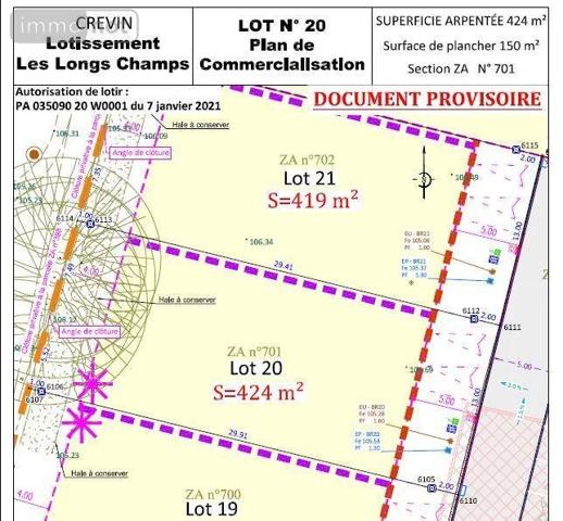 Terrain à Batir à vendre à Crevin en Ille-et-Vilaine (35320), ref : 35129-3849