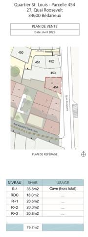 Bédarieux (34600) Maison de village en cours de rénovation 79 m2 et sa cave de 35 m2 face à l'Orb