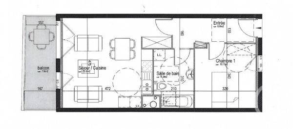 Appartement T3 à vendre  2 pièces - 50,72 m2 MONS EN BAROEUL - 59