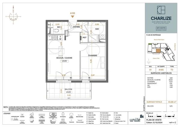 Appartement 2 pièces de 43 m² à Saint-Sébastien-sur-Loire (44230)