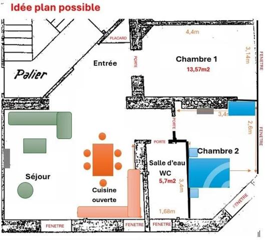 Appartement F3 à vendre  3 pièces - 60 m 2   LEVALLOIS PERRET  - 92