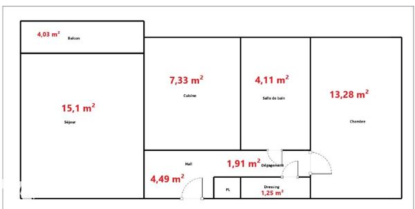 Limite LYON 8ème, T2 de 47,47 m² avec balcon cave et parking privatif.
