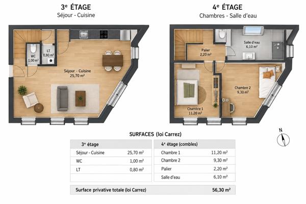 Appartement à vendre 3 pièces 56,3 m² Suresnes