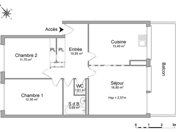 Location Appartement 3 pièces 69.9 m² - 62 RUE DE FRESCATY Montigny Les Metz 57950