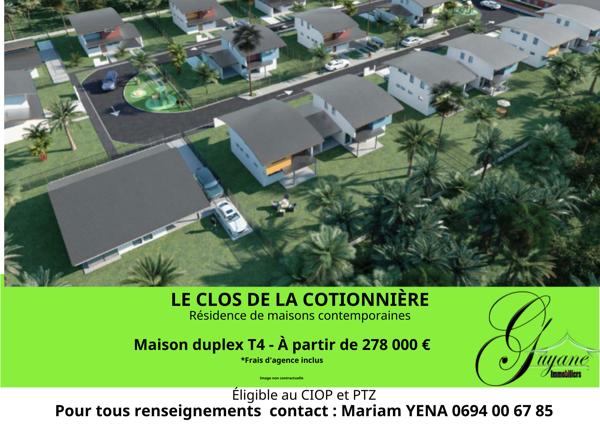 Maison individuelle duplex T4 dans une résidence neuve