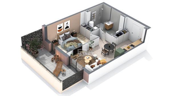Appartement Neuf , Sisteron  04200 2 pièce(s) 44.80 m2 +  terrasse de 13m²  , Lot 209
