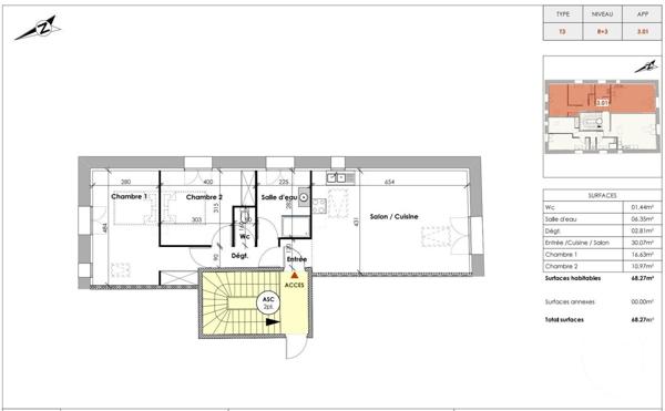 Appartement T3 à vendre  3 pièces - 68,27 m2 CLERMONT L HERAULT - 34