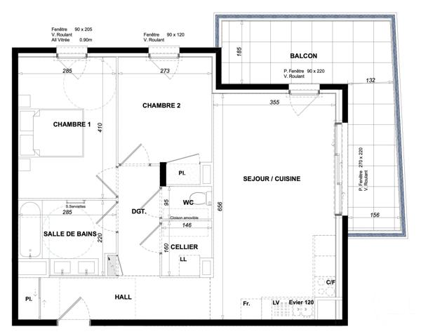Appartement F3 à vendre  3 pièces - 63,60 m 2   ANTIBES  - 06