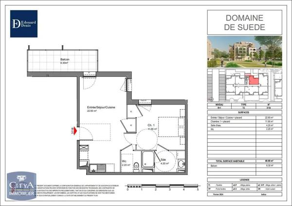 Appartement à louer 2 pièces 40.9m²