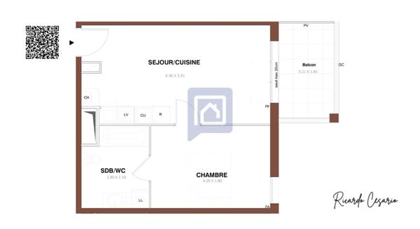 Pontivy  Appartement T2 de 38 m² avec balcon de 14 m²