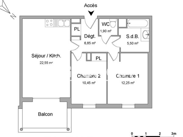 Location Appartement 3 pièces 59.5 m² - 111/113 RUE LOUIS PLANA Toulouse 31500