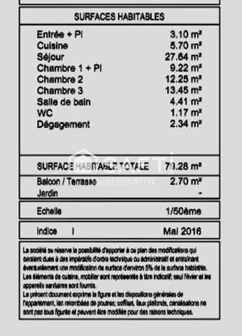 Appartement 4 pièces 3 chambres de 80 m2 avec Balcon et Place de parking au sous sol DPE "C"