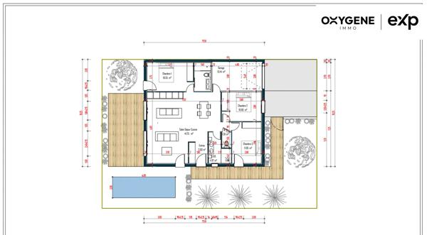 maison moderne de plain pied, 3 chambres, garage et jardin